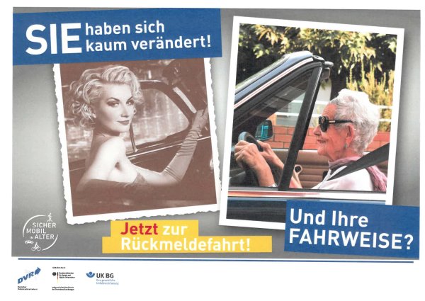 Plakat "sicher mobil" Rückmeldefahrt (Motiv Frau) (A1)